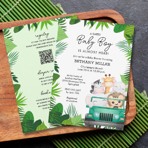 Jungle Animal Safari Boy Shower allt i ett Inbjudningar