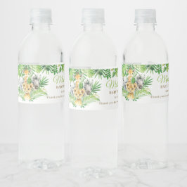 Jungle Animal Safari Greenery Lejon Baby Shower Vattenflaskor Etikett