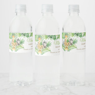 Jungle Animal Safari Greenery Lejon Baby Shower Vattenflaskor Etikett