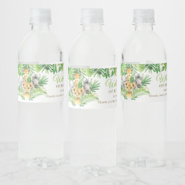 Jungle Animal Safari Greenery Lejon Födelsedagsfes Vattenflaskor Etikett