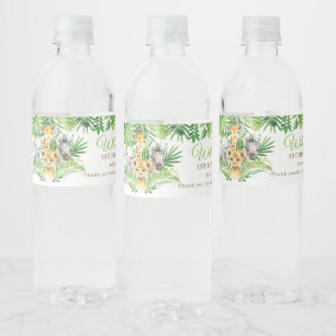 Jungle Animal Safari Greenery Lejon Födelsedagsfes Vattenflaskor Etikett