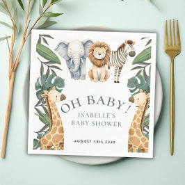 Jungle Animal Safari Greenery Neutralt Baby Shower Pappersservett