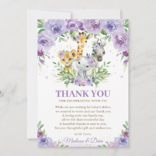 Jungle Animal Safari Lila Blommigt Baby Shower Tack Kort