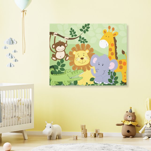 Jungle Animal Safari Nursery Art Canvas 16 x 20 (Jungle Safari Animals Nursery Canvas Art 16x20)