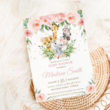 Jungle Animal Safari Rosa  Blommigt Baby Shower