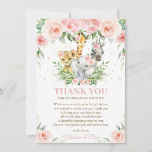 Jungle Animal Safari Rosa Blommigt Baby Shower Tack Kort
