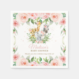 Jungle Animal Safari Rosa Blommigt Girl Baby Showe Pappersservett