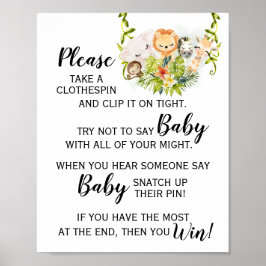 Jungle Animal Säg inte att Baby Game Baby Shower-s Poster