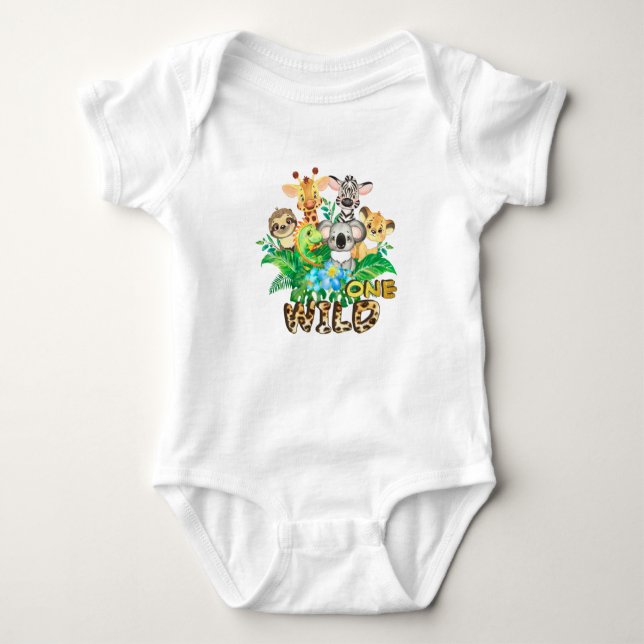 Jungle Animal Vild EN Boy 1st Birthday Outfit T Shirt (Framsida)