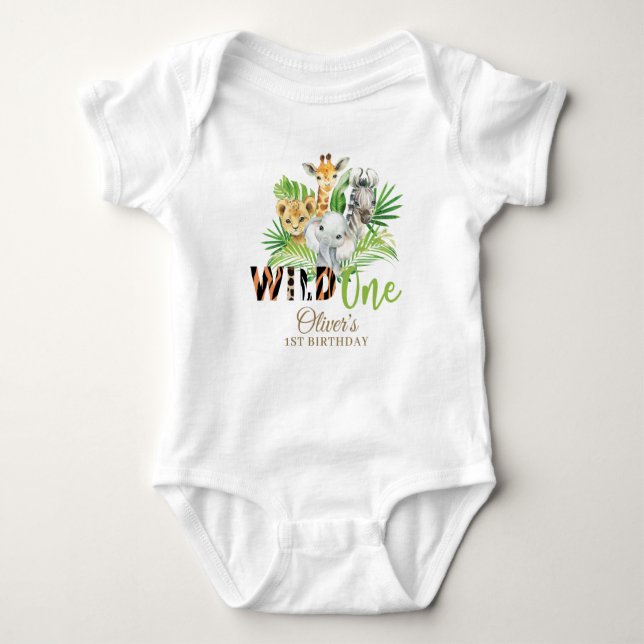 Jungle Animal Vild EN Boy 1st Birthday Outfit T Shirt (Framsida)