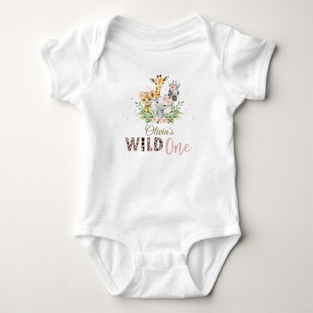 Jungle Animal Vild ONE Girl 1st Birthday Outfit B T Shirt (Framsida)