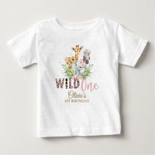 Jungle Animal Vild ONE Girl 1st Birthday Outfit T Shirt