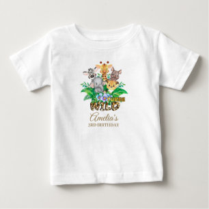 Jungle Animal Vild THREE Girl 3rd Birthday Outfit T Shirt