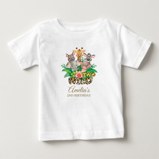Jungle Animal Vild TWO Girl 2 Birthday Outfit T Shirt (Framsida)