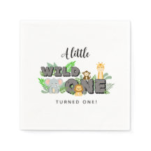Jungle Animal Wild One Birthday Napkins