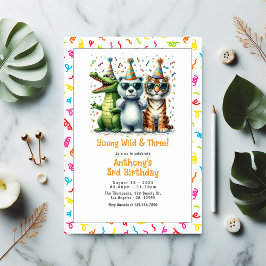 Jungle Animal "Young Vild and Three" 3rd Birthday! Inbjudningar