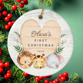 Jungle Animals Baby Första jul Julgransprydnad Keramik
