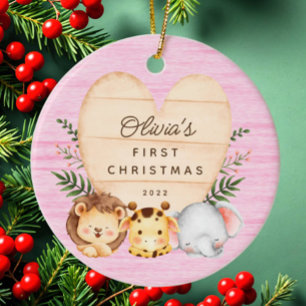 Jungle Animals Baby Första jul Julgransprydnad Keramik