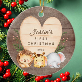 Jungle Animals Baby Första jul Julgransprydnad Keramik