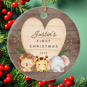Jungle Animals Baby Första jul Julgransprydnad Keramik
