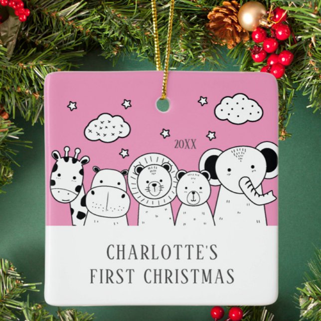 Jungle Animals Baby Första julprydnaden Julgransprydnad Keramik (Skapare uppladdad)