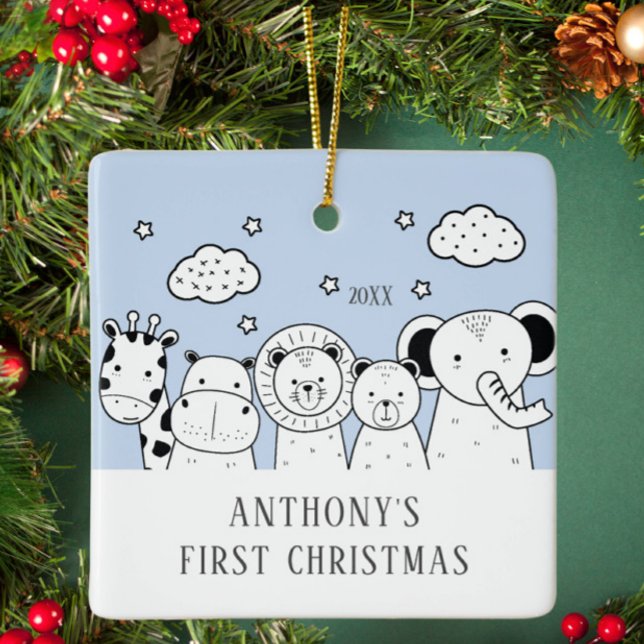Jungle Animals Baby Första julprydnaden Julgransprydnad Keramik (Skapare uppladdad)