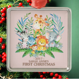 Jungle Animals Baby Första julprydnaden Julgransprydnad Metall
