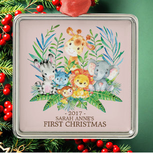 Jungle Animals Baby Första julprydnaden Julgransprydnad Metall