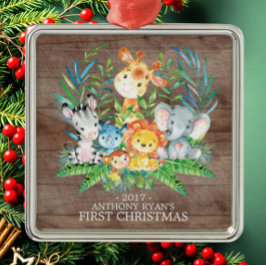 Jungle Animals Baby Första julprydnaden Julgransprydnad Metall