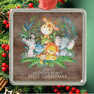 Jungle Animals Baby Första julprydnaden Julgransprydnad Metall