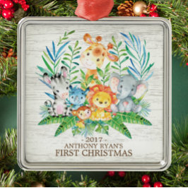 Jungle Animals Baby Första julprydnaden Julgransprydnad Metall