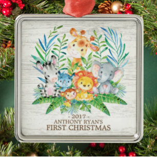 Jungle Animals Baby Första julprydnaden Julgransprydnad Metall