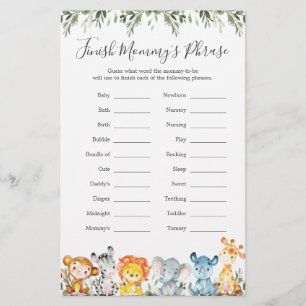 Jungle Animals Baby Shower Avslutar Mamma Phrase