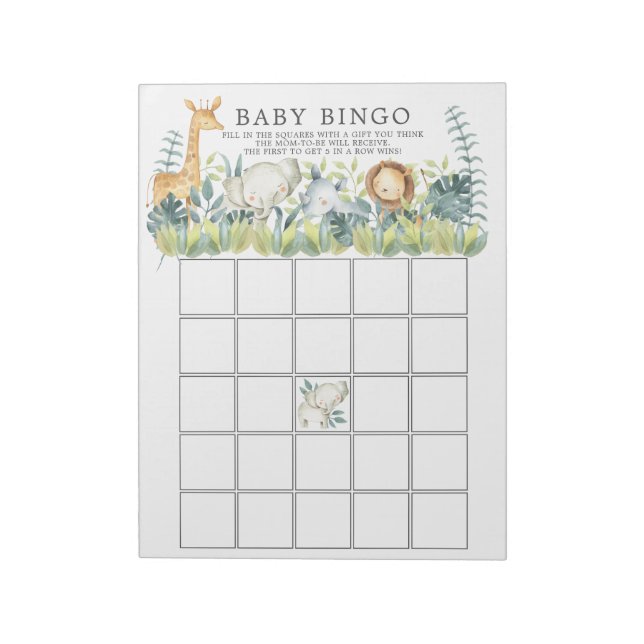 Jungle Animals Baby Shower Bingo Game Anteckningsblock (Roterad)
