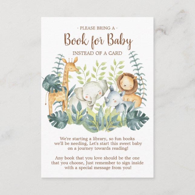 Jungle Animals Baby Shower Bok för Baby Card Tilläggskort (Framsida)