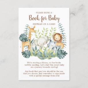 Jungle Animals Baby Shower Bok för Baby Card Tilläggskort