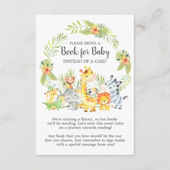 Jungle Animals Baby Shower Bok för Baby Card Tilläggskort (Framsida)