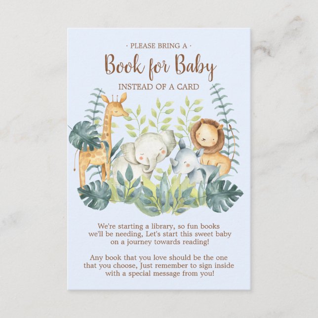 Jungle Animals Baby Shower Bok för Baby Card Tilläggskort (Framsida)