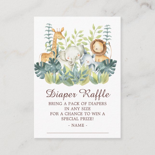 Jungle Animals Baby Shower Diaper Raffle Tilläggskort (Framsida)