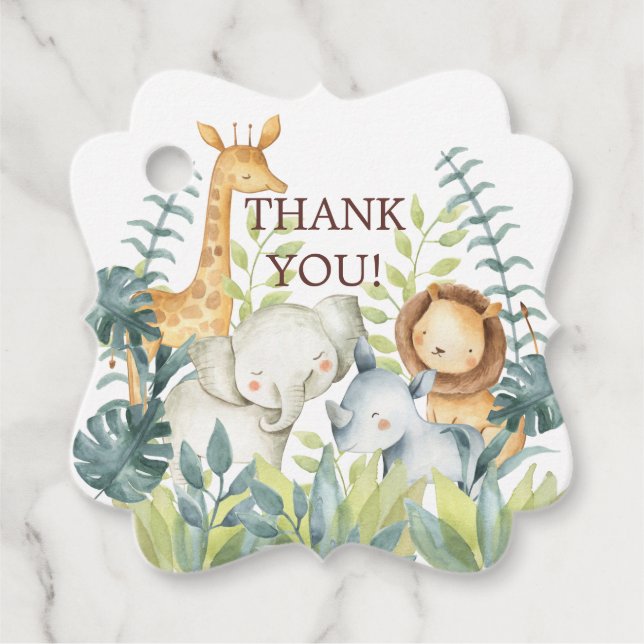 Jungle Animals Baby Shower Favor Gift Märkre Gåvor Etiketter (Framsida)