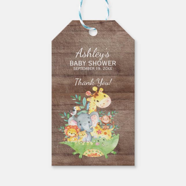 Jungle Animals Baby Shower Favor Gift Märkre Presentetikett (Framsidan)