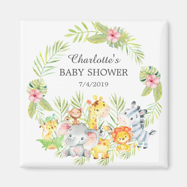 Jungle Animals Baby Shower Favor Magnet (Framsidan)