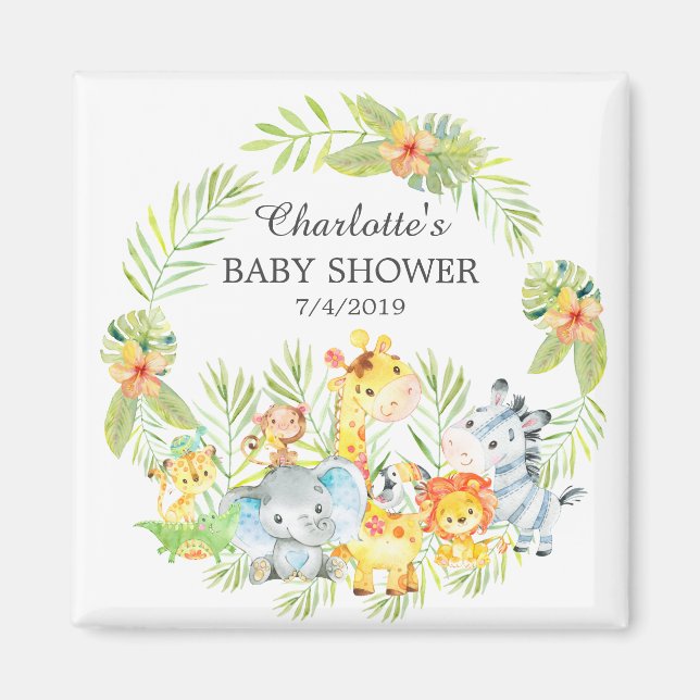 Jungle Animals Baby Shower Favor Magnet (Framsidan)