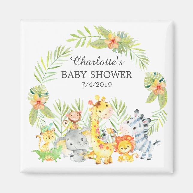 Jungle Animals Baby Shower Favor Magnet (Framsidan)