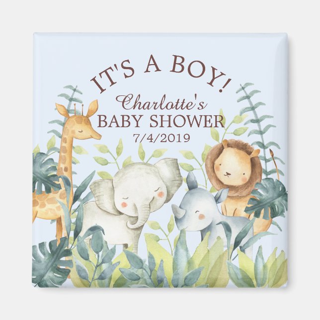 Jungle Animals Baby Shower Favor Magnet (Framsidan)