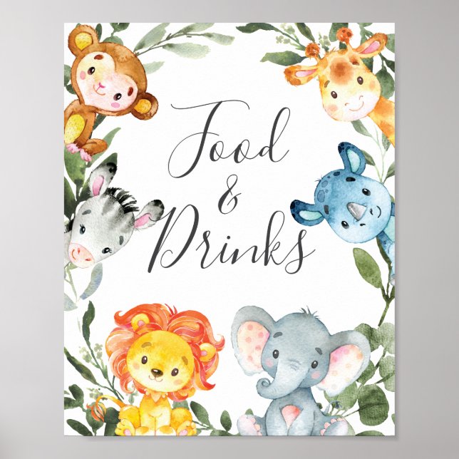 Jungle Animals Baby Shower Food and Drinks Sign Poster (Framsidan)
