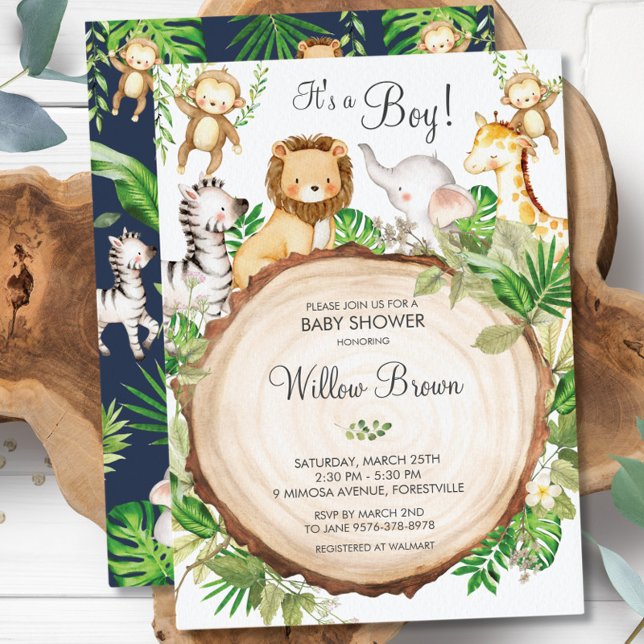 Jungle Animals Baby Shower Greenery Safari Boy Inbjudningar (Skapare uppladdad)