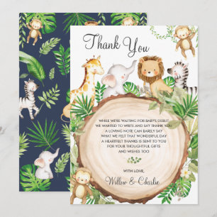 Jungle Animals Baby Shower Greenery Safari Boy Tack Kort