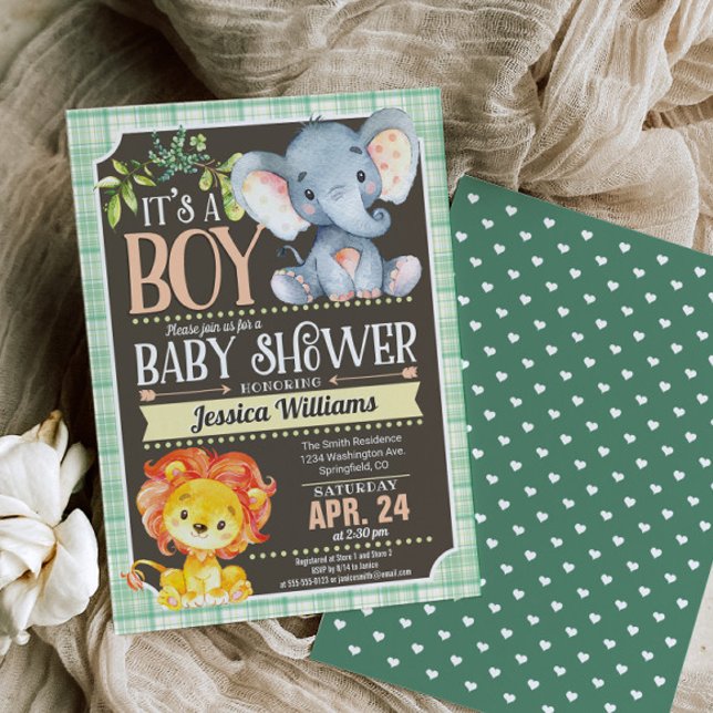Jungle Animals Baby Shower-inbjudan Boy Inbjudningar (Skapare uppladdad)