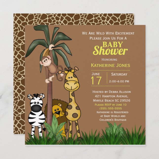 Jungle Animals Baby Shower-inbjudan Inbjudningar (Fram/baksida)